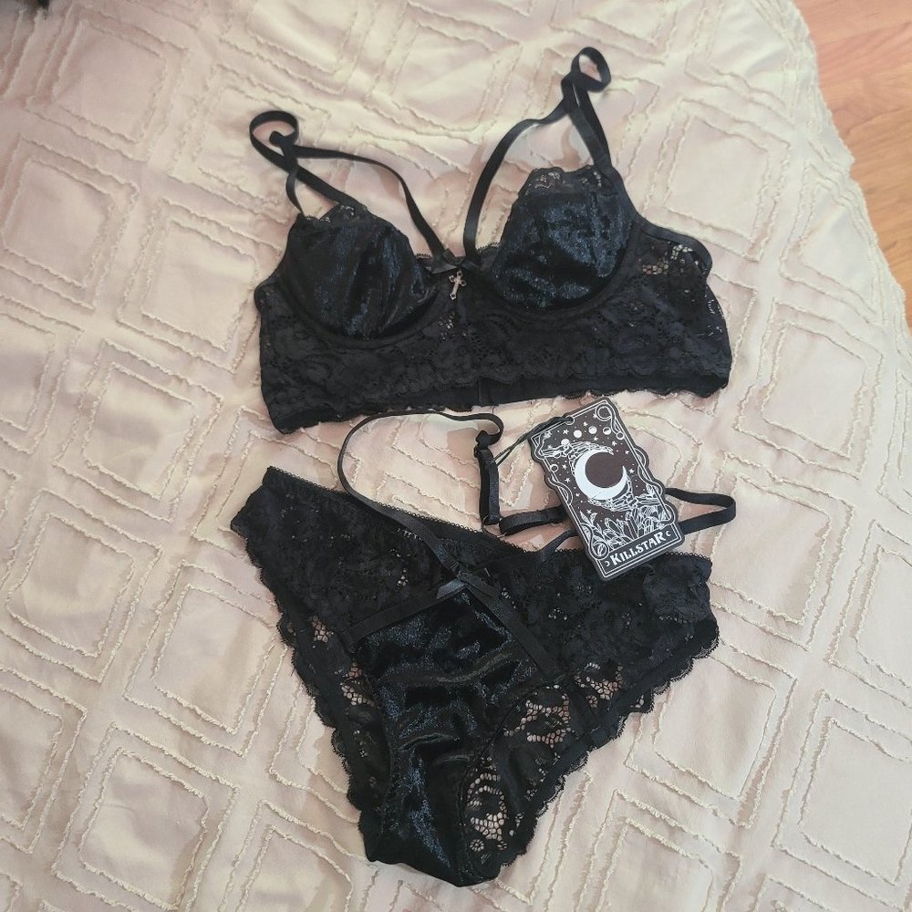 NWT Killstar Onyx Obsidian Black Boudoir Bralette and Panty Lingerie Set - Picture 3 of 7